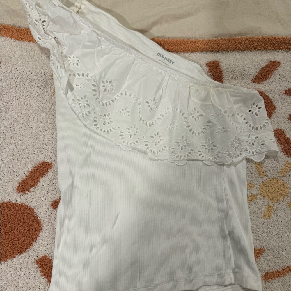 Old Navy Cream Asymmetrical Ruffled Blouse